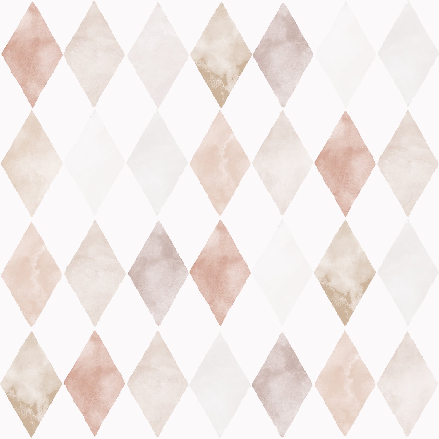 Harlequin Watercolour Wallpaper Repeat Pattern | Pink features seamless watercolor diamond shapes in blush and light brown on a white background, perfect for playful designs or as a chic pink wallpaper accent.