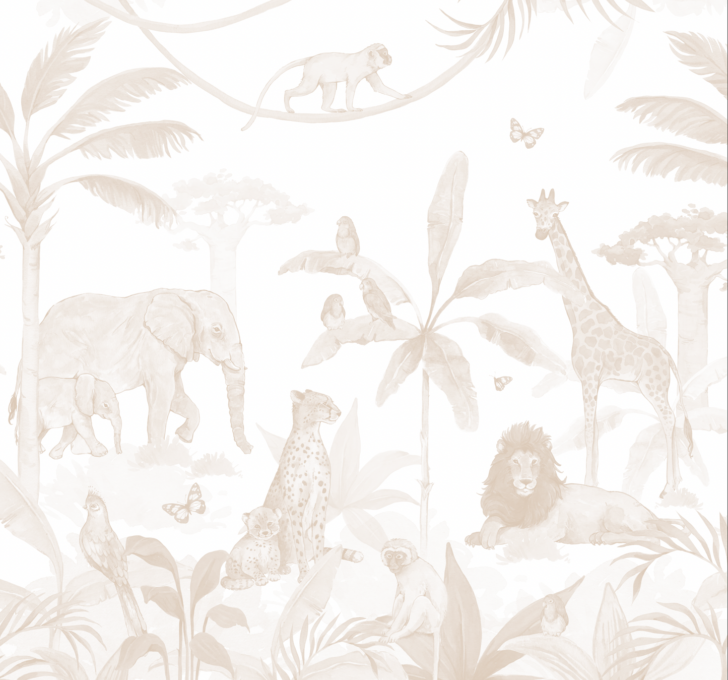 Load image into Gallery viewer, Custom Safari Animal Neutral Wallpaper Mural | H326cmxW317cm - Munks and Me Wallpaper
