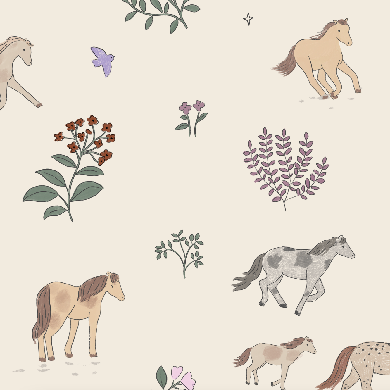 Quincy Horses Wallpaper Repeat | Sample - Munks and Me Wallpaper