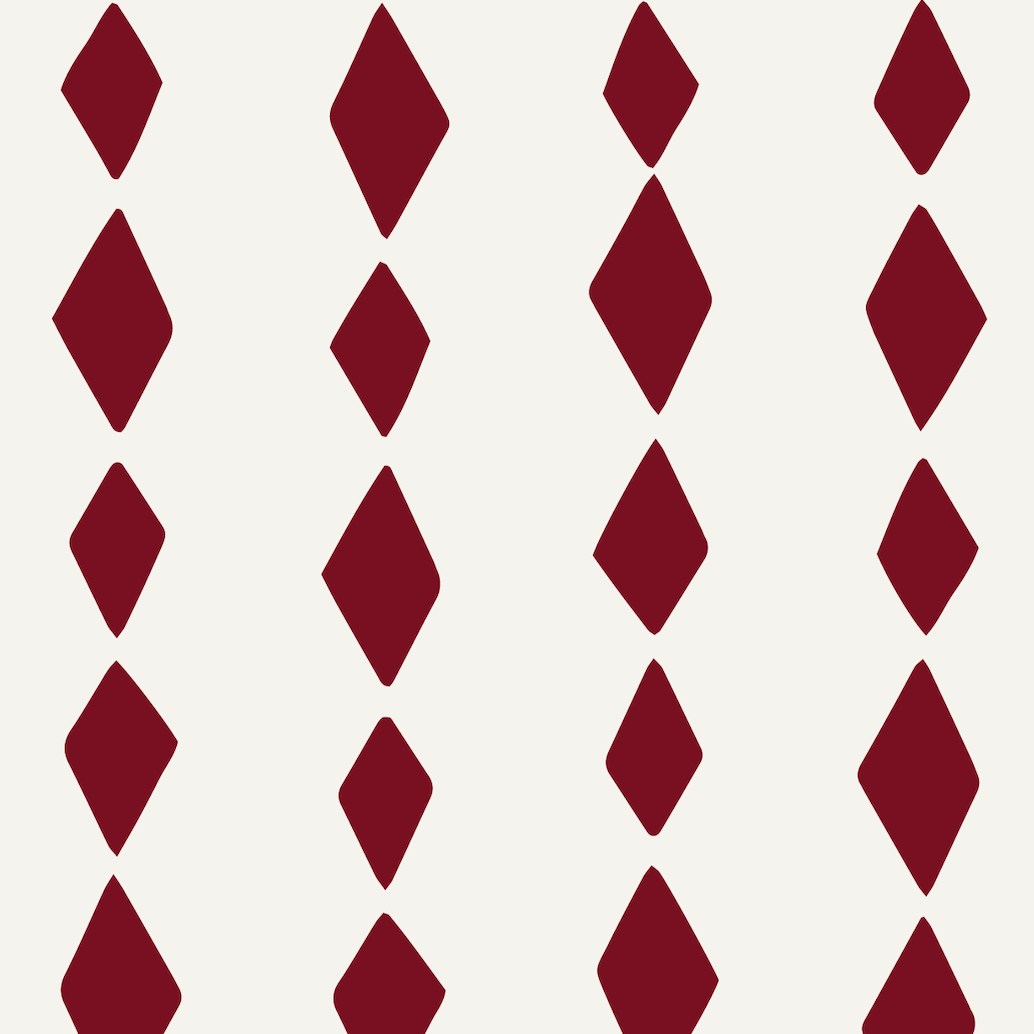 A vertical pattern of dark red diamond shapes arranged in five columns on an off-white background mimics harlequin designs. Each column features aligned, evenly spaced diamonds, mirroring the elegance of Jolly Jester Wallpaper Repeat Pattern | Cherry by munks and me.