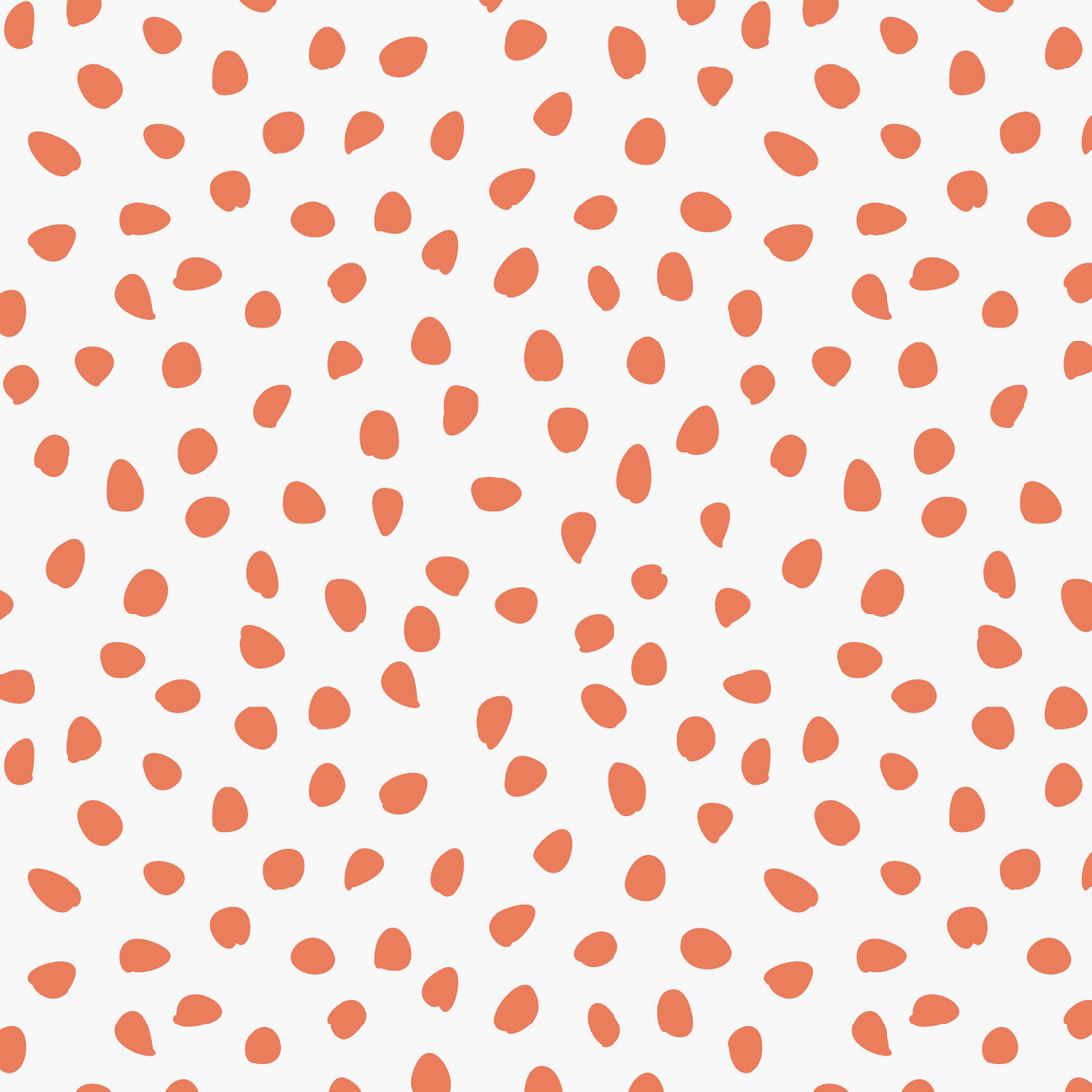 The Cherry Red Sprinkle Wallpaper Sample features a playful, abstract pattern of scattered, irregular orange dots on a white background. The dots vary in size and shape, captivating with their charming design.
