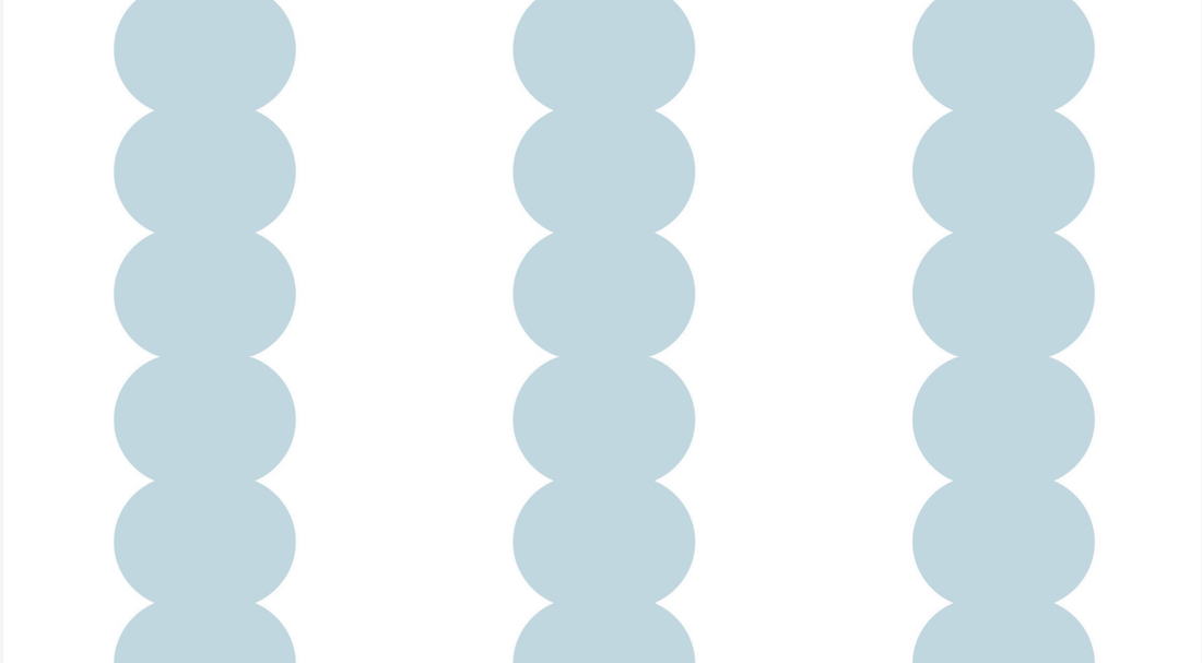 The Custom Blue Scallop Stripe V2 | Sample features three vertical stripes of overlapping light blue circles on a white background, offering refined color quality for a crisp, modern style.