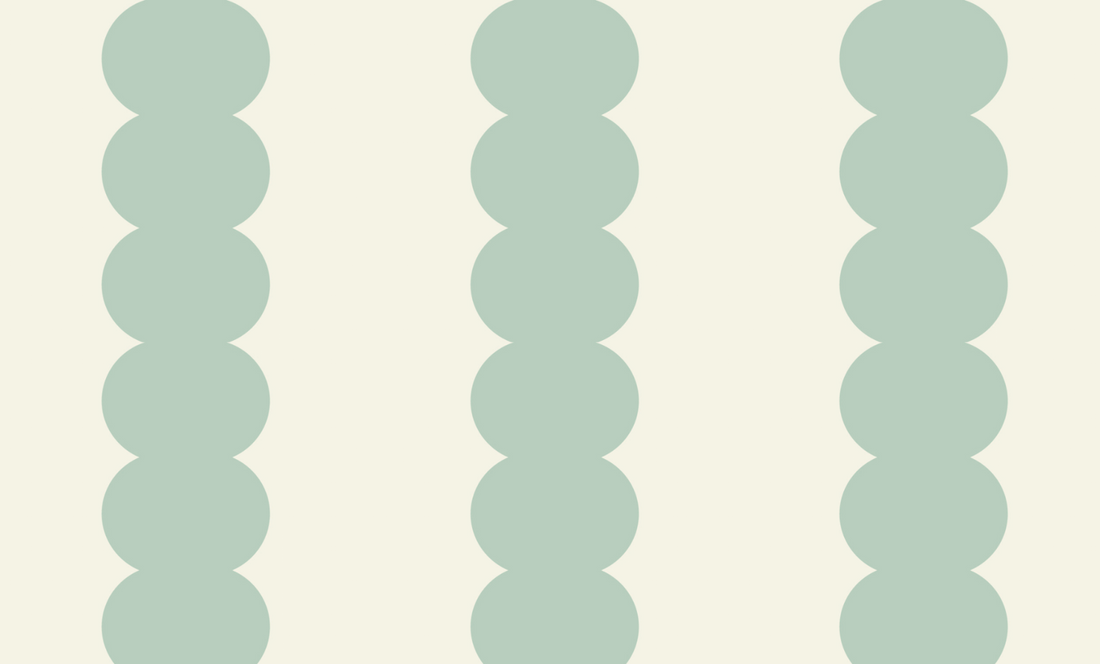 Light beige background with four vertical columns of overlapping pale green circles, forming a simple repeating geometric pattern—ideal as a Custom Lick Green 70% | Sample to highlight modern custom wallpaper quality.