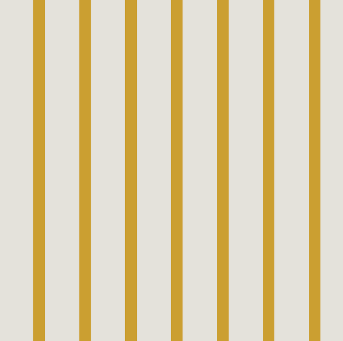 The Pinstripe Wallpaper Mustard by munks and me features evenly spaced vertical lines with a repeating pattern of three yellow stripes and a wider white gap on a white background, making it ideal for nursery decor.