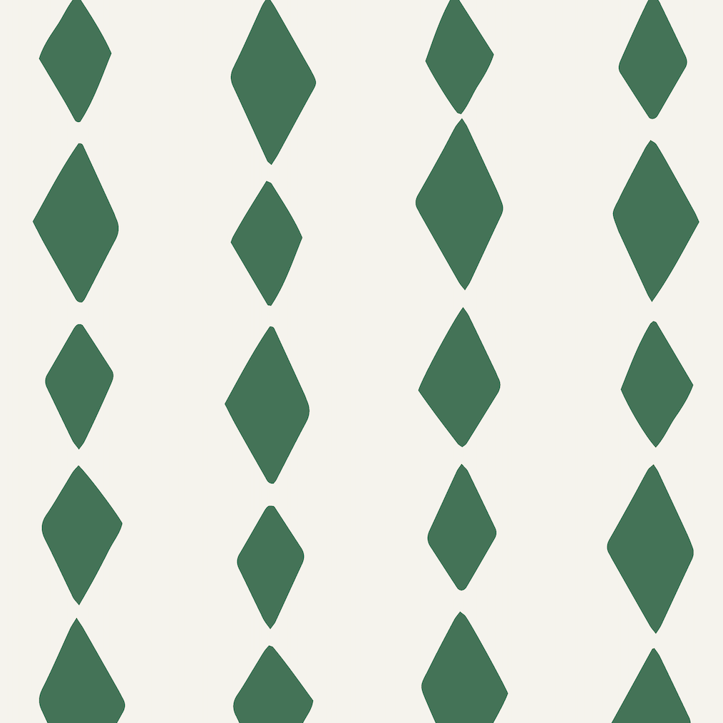 Introducing the Jolly Jester Wallpaper Repeat Pattern | Green by munks and me: a captivating design featuring green diamonds arranged in vertical lines on white, with alternating sizes for a rhythmic, symmetrical pattern that enlivens any space.