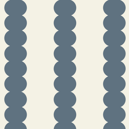 Vertical rows of overlapping blue-gray circles form three columns on an off-white background, creating the Scallop Stripe Wallpaper Deep Blue—ideal for a soothing palette and gentle nursery atmosphere.