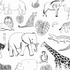 The Going On Safari Wallpaper Repeat Pattern features black and white line drawings of animals and leafy plants in a seamless design, ideal for nursery decor or as a playful accent in any kids’ room.