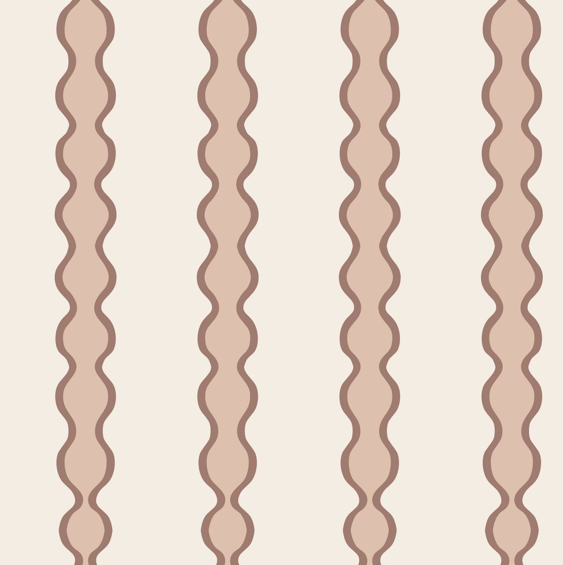 Little Abacus Stripe Rose features a seamless pattern of vertical wavy brown stripes on light beige, offering a simple, retro-inspired look ideal for nursery decor or any space seeking timeless style.