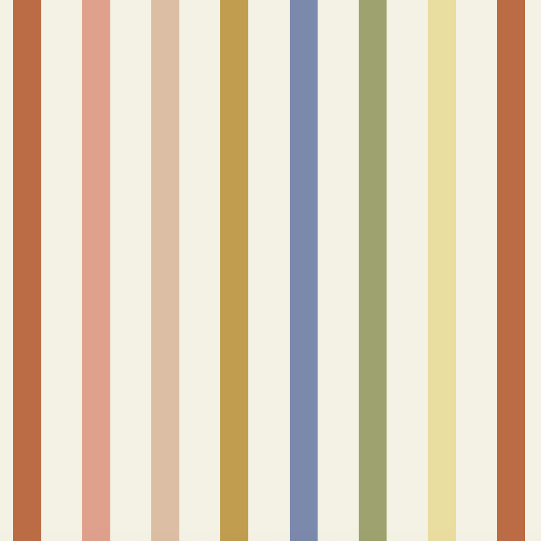 Pico Stripe Wallpaper Multi features evenly spaced vertical stripes in muted colors on a light background, offering a soft, retro-inspired touch that&