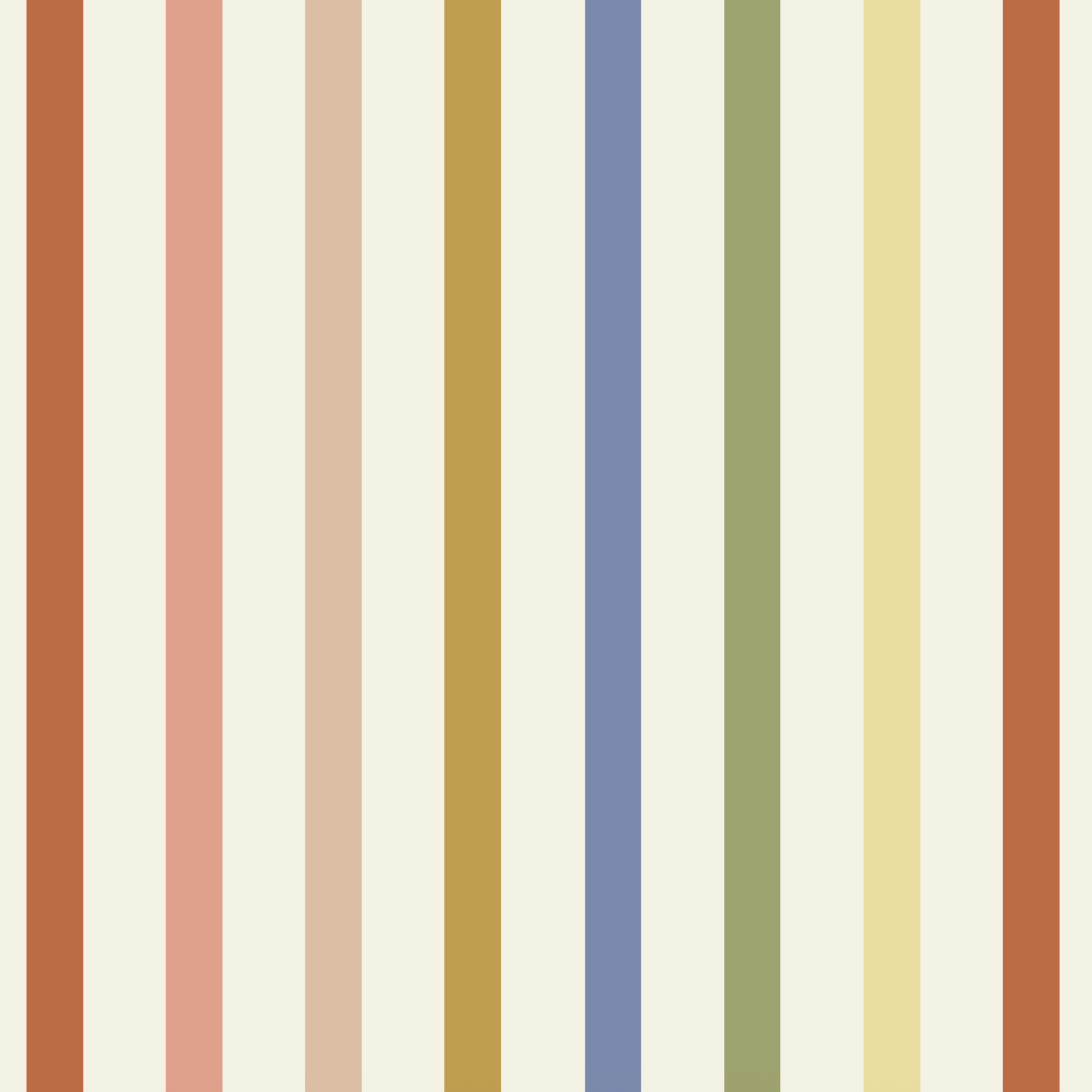 Pico Stripe Wallpaper Multi features evenly spaced vertical stripes in muted colors on a light background, offering a soft, retro-inspired touch that&