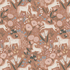 Unicorn Meadow Wallpaper Toffee Rose | Sample features cream unicorns in playful poses amid hand-drawn flowers and plants on a dusty pink background, showcasing whimsical charm with detailed foliage and floral accents.