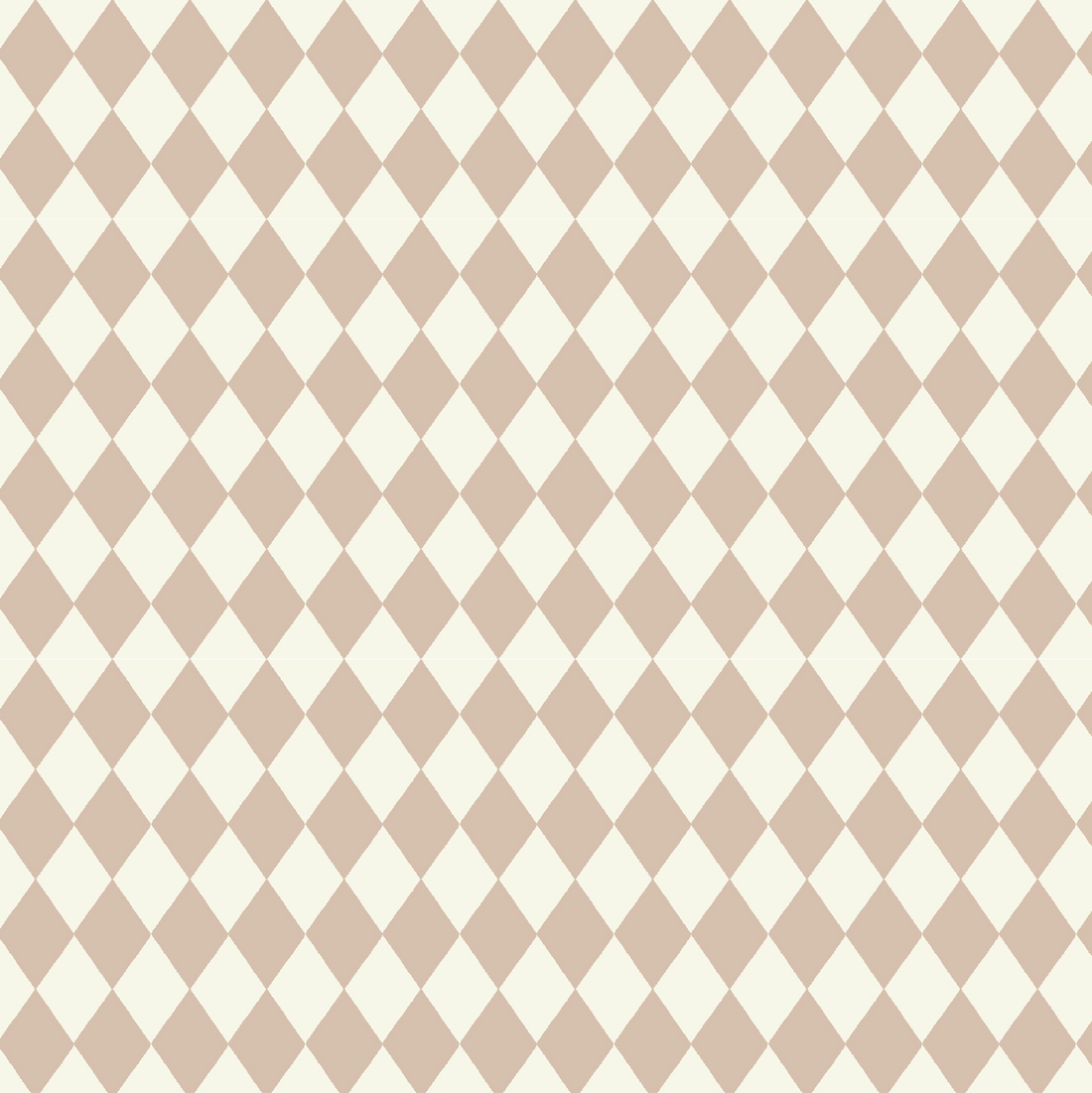 Diamond Dancer Wallpaper, Rose features a seamless pattern of light brown and cream hand-drawn harlequin diamonds in a diagonal checkerboard grid—ideal for nursery wallpaper or any repeating background.