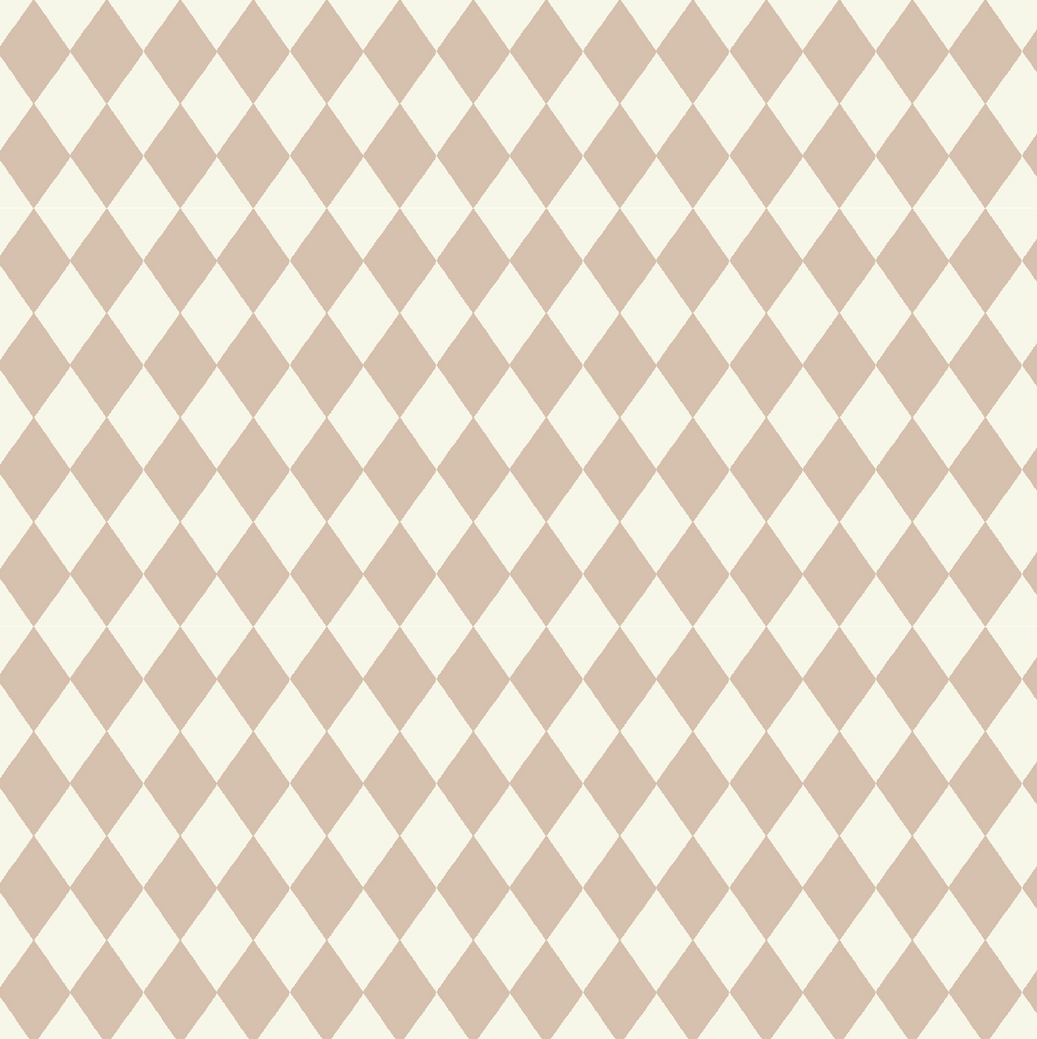 Diamond Dancer Wallpaper, Rose features a seamless pattern of light brown and cream hand-drawn harlequin diamonds in a diagonal checkerboard grid—ideal for nursery wallpaper or any repeating background.