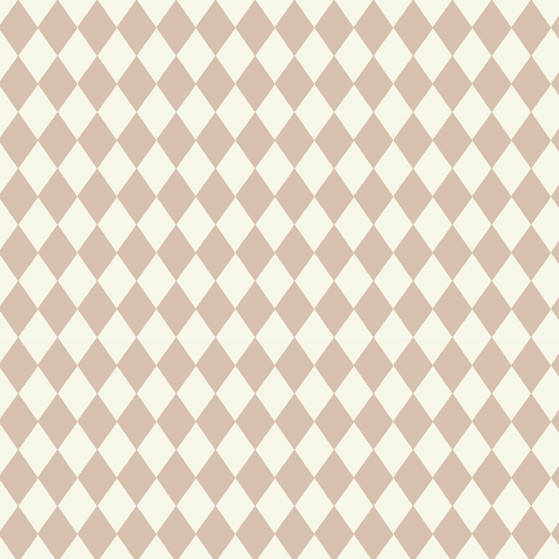 Diamond Dancer Wallpaper, Rose features a seamless pattern of light brown and cream hand-drawn harlequin diamonds in a diagonal checkerboard grid—ideal for nursery wallpaper or any repeating background.