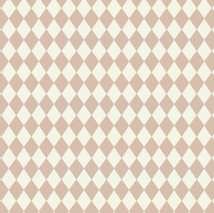 The Diamond Dancer Wallpaper Sample, Rose, showcases light brown and off-white diamonds in a diagonal checkerboard grid for a classic geometric look and refined wallpaper quality.