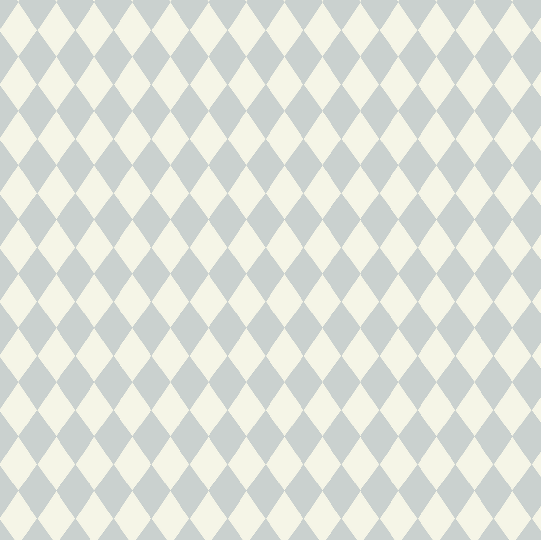 Diamond Dancer Wallpaper, Blue features a seamless pattern of alternating light gray and off-white harlequin diamonds for a classic checkerboard design—perfect for artisanal interiors.