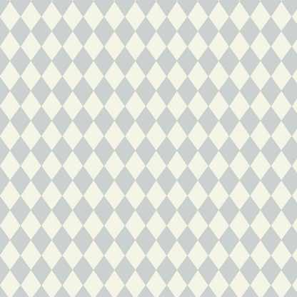 Diamond Dancer Wallpaper, Blue features a seamless pattern of alternating light gray and off-white harlequin diamonds for a classic checkerboard design—perfect for artisanal interiors.