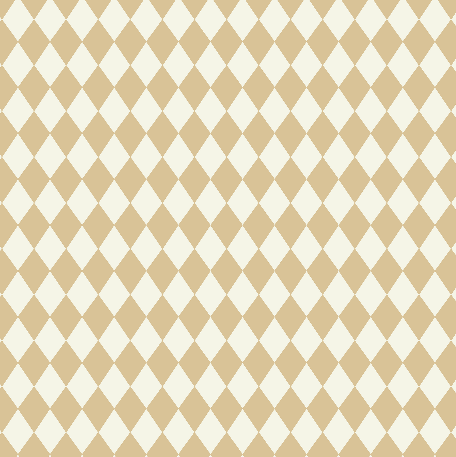 The Diamond Dancer Wallpaper in Yellow features a seamless harlequin diamond pattern with alternating beige and off-white squares arranged diagonally for an artisanal, checkerboard look.