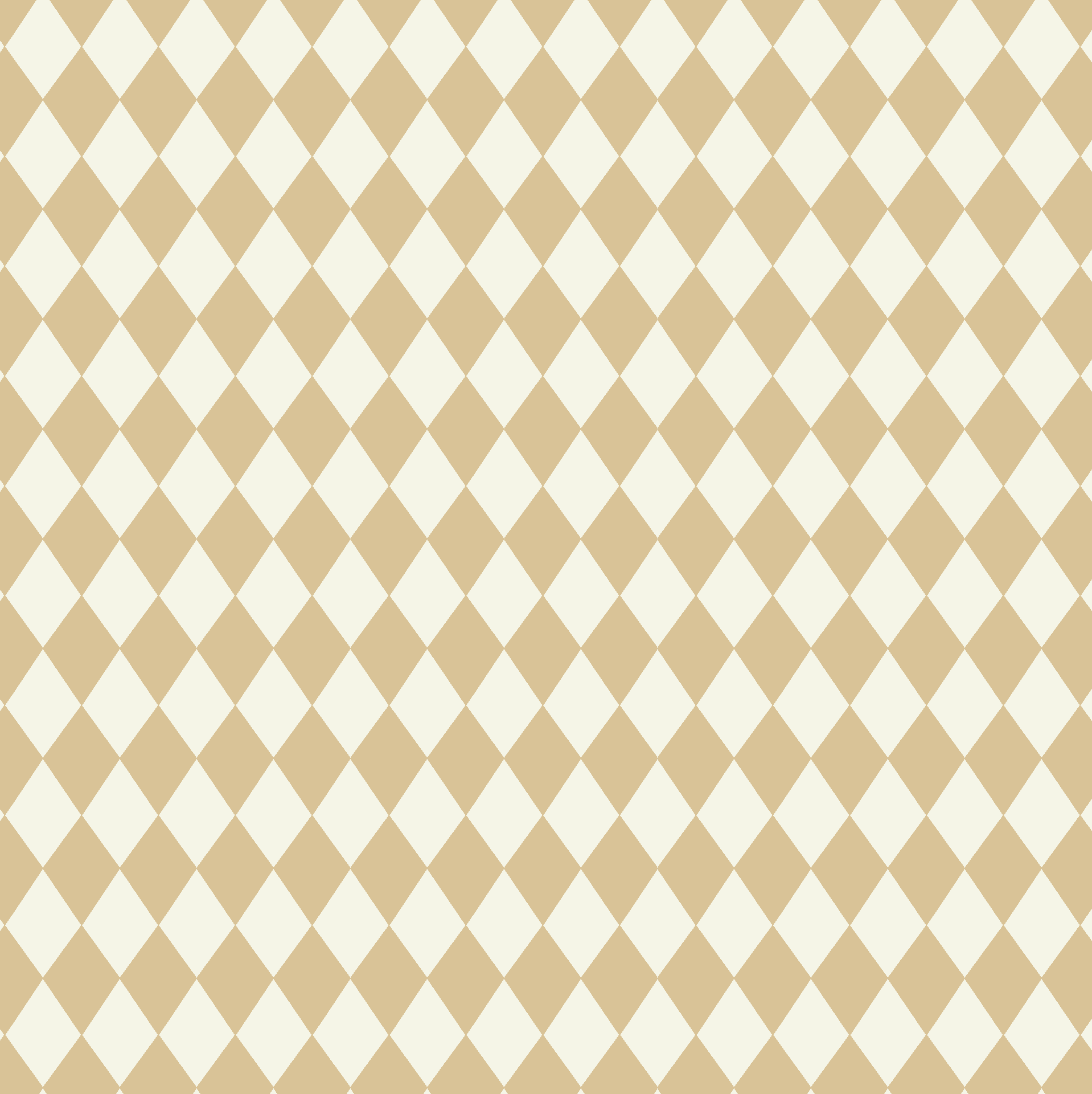 The Diamond Dancer Wallpaper in Yellow features a seamless harlequin diamond pattern with alternating beige and off-white squares arranged diagonally for an artisanal, checkerboard look.