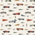 Speedway Dash Wallpaper features a seamless pattern of vintage race cars, flags, and "winner" banners on a light beige background—ideal as nursery decor or for adding retro racing style to any space.