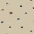 Transport Trail Wallpaper Sample, Beige: Features small cartoon vehicles—cars, trucks, buses, and tow trucks—on a beige background. The vibrant test colour adds playfulness and highlights the sample&