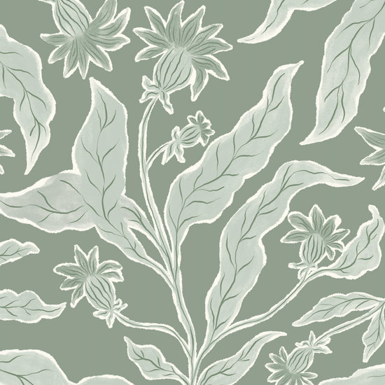 Elodies Thistle Wallpaper Repeat Pattern Sage - Munks and Me Wallpaper