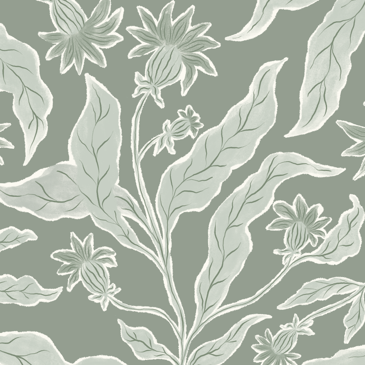 Elodies Thistle Wallpaper Repeat Pattern Sage | Sample - Munks and Me Wallpaper
