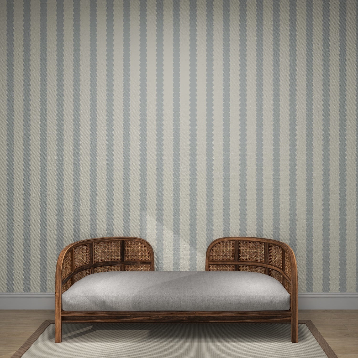 Scallop Stripe Wallpaper Blue | Sample - Munks and Me Wallpaper