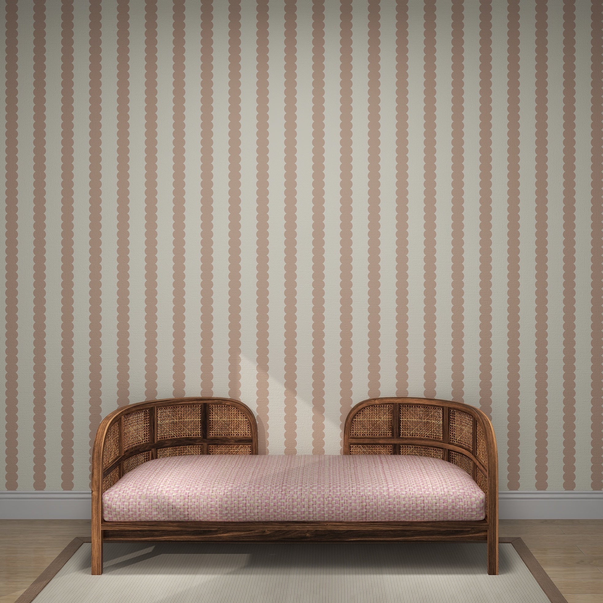 Scallop Stripe Wallpaper Pink | Sample - Munks and Me Wallpaper