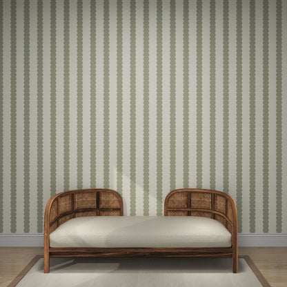 Scallop Stripe Wallpaper Green | Sample - Munks and Me Wallpaper