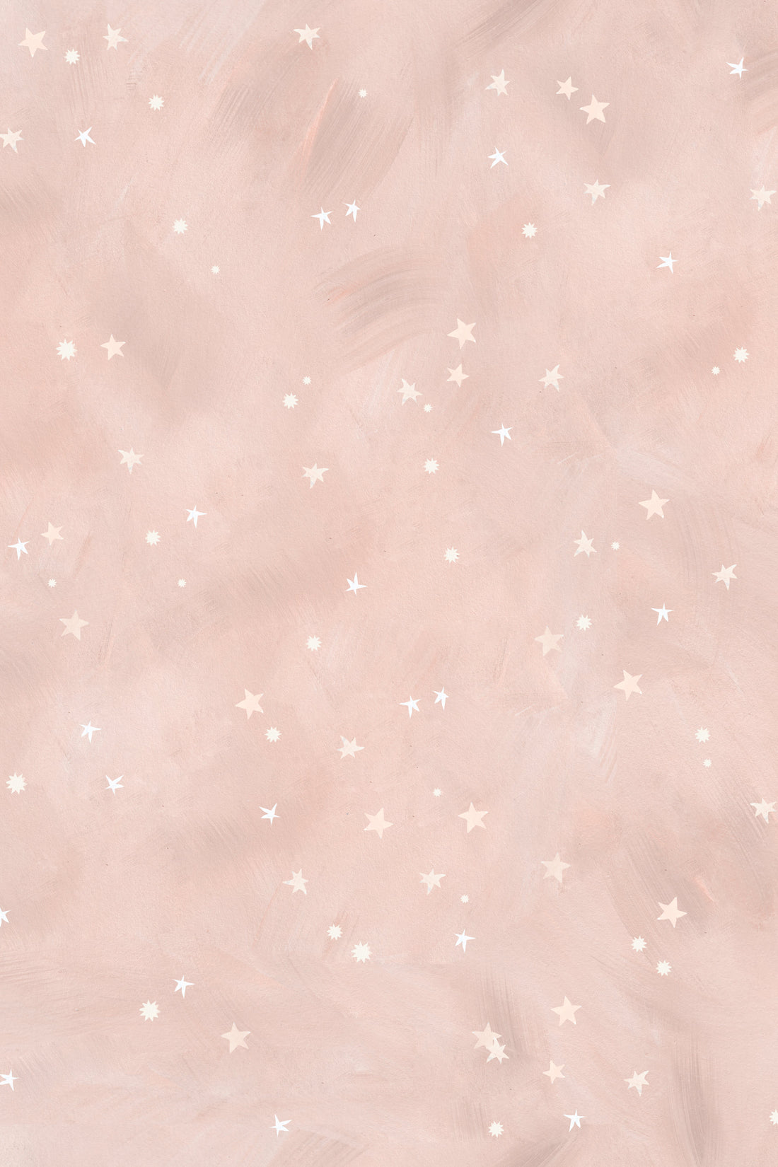 Painted Cloud Stars Wallpaper, Rose: A soft pastel pink wallpaper with scattered white stars and dots, creating a dreamy, whimsical feel—perfect celestial décor for your little one&