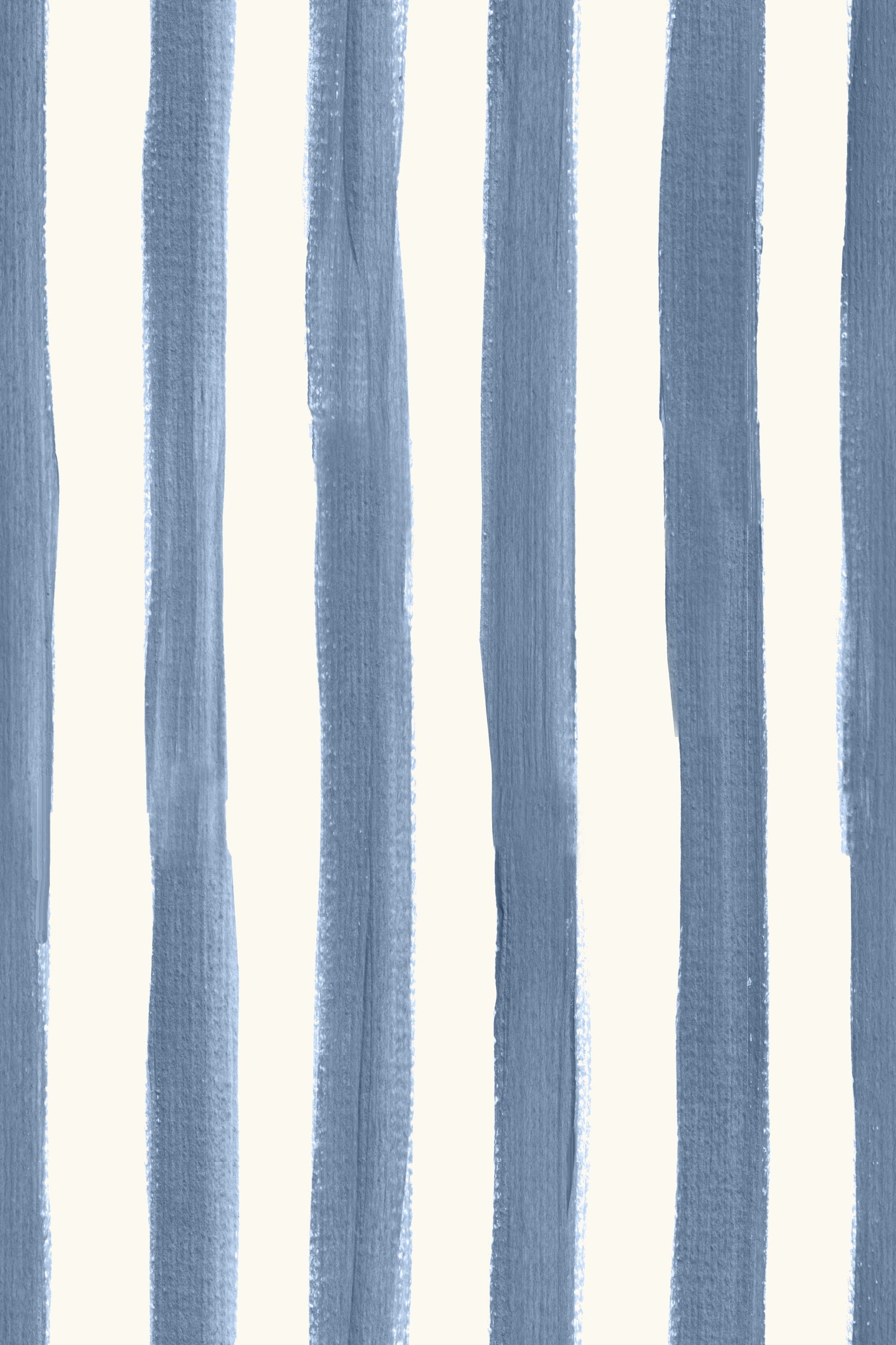 Painted Stripe Wallpaper, Blue features vertical blue watercolor stripes on white, offering a simple hand-painted look. Its uneven lines and artistic texture bring a casual charm, ideal for a nursery or enhancing spaces with this breezy style.
