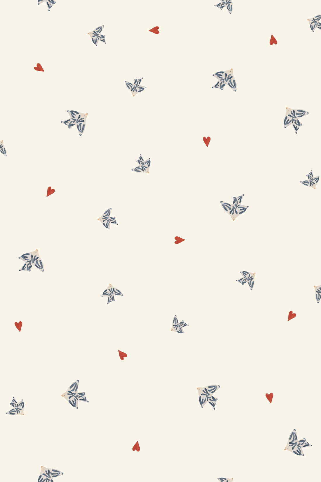 Pattern of small butterflies and hearts on a white background