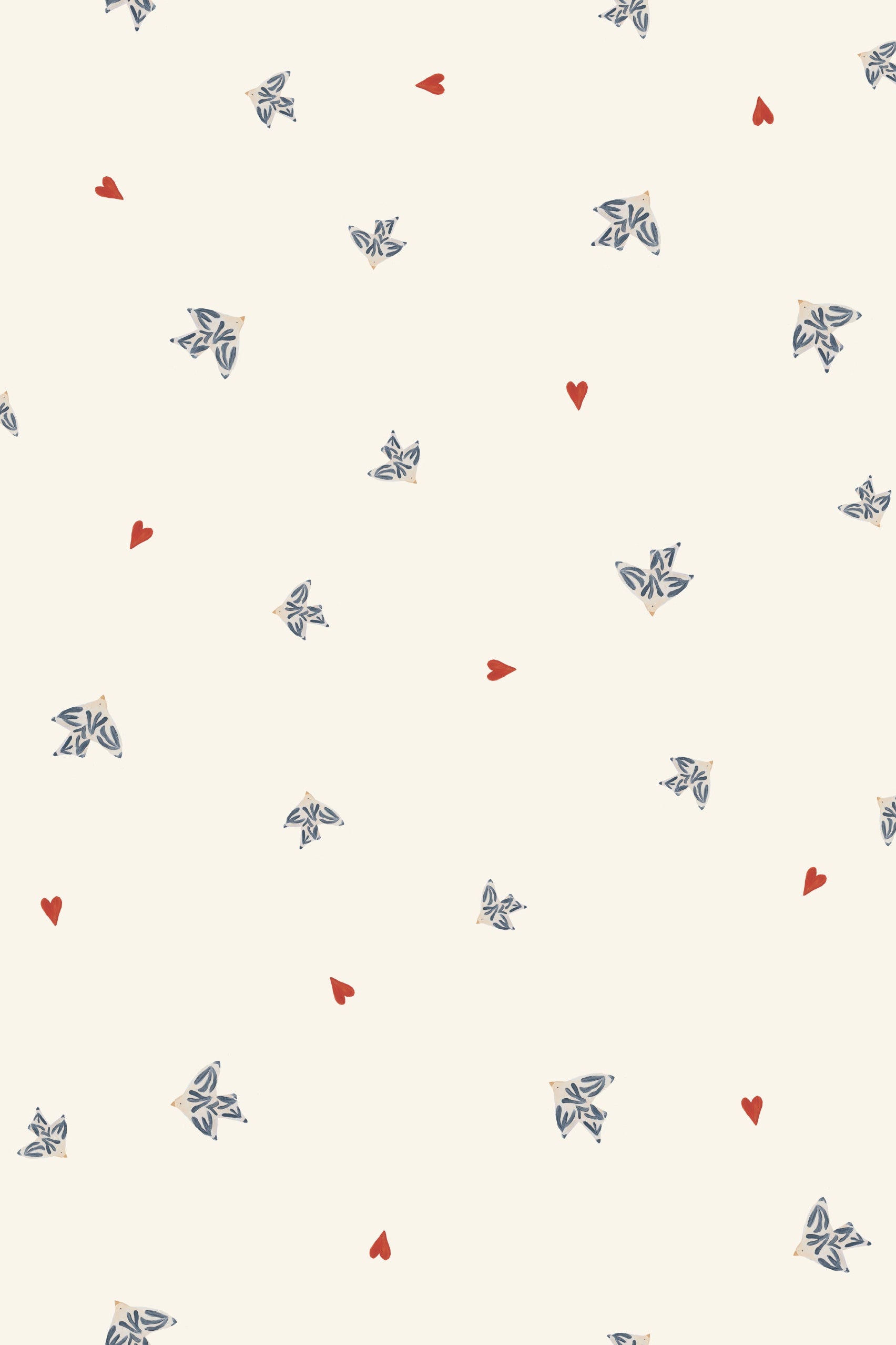 Pattern of small butterflies and hearts on a white background