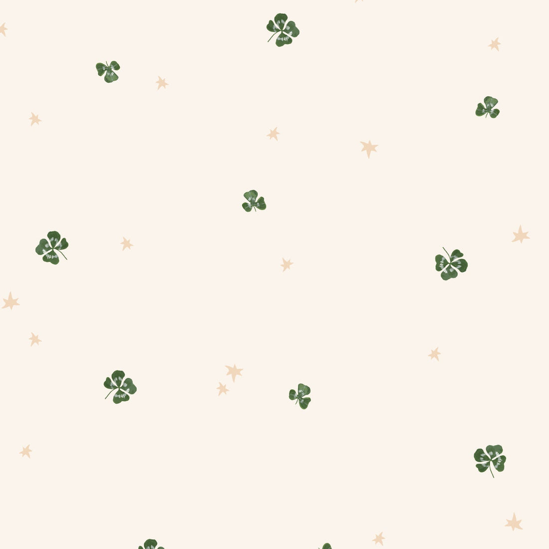 Pattern of small green clover leaves on a beige background
