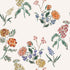 Wildflower Posy hand-drawn floral wallpaper with pink, blue, coral and ochre flowers on a warm cream background.