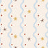 Featuring wavy blue vertical lines, gold and brown star shapes, and red dots on a light beige background, the Starry Wiggle Wallpaper displays evenly spaced elements in a whimsical, repeating pattern—perfect for decorating a children’s room or nursery.
