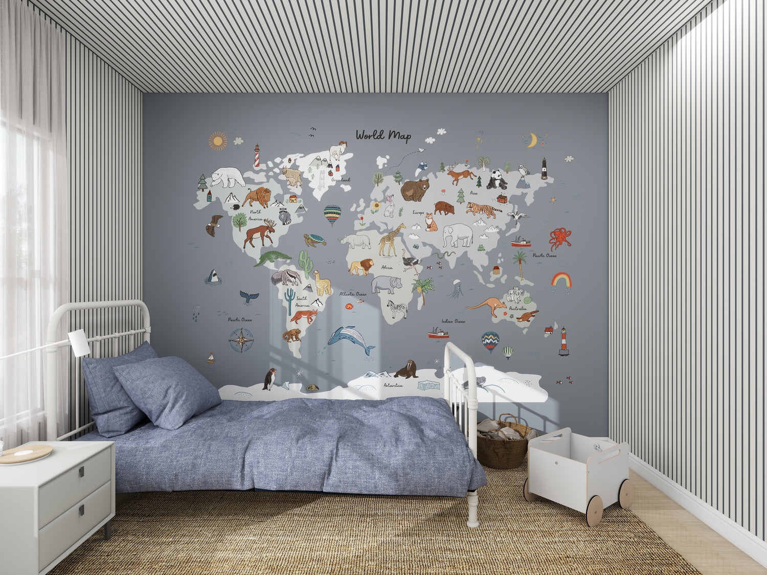 World Map Wallpaper Mural | Blue