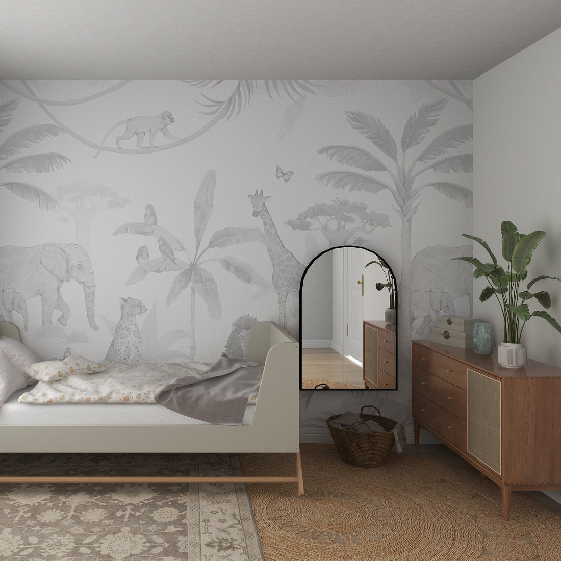 African Safari Wallpaper Mural Grey | Sample - Munks and Me Wallpaper