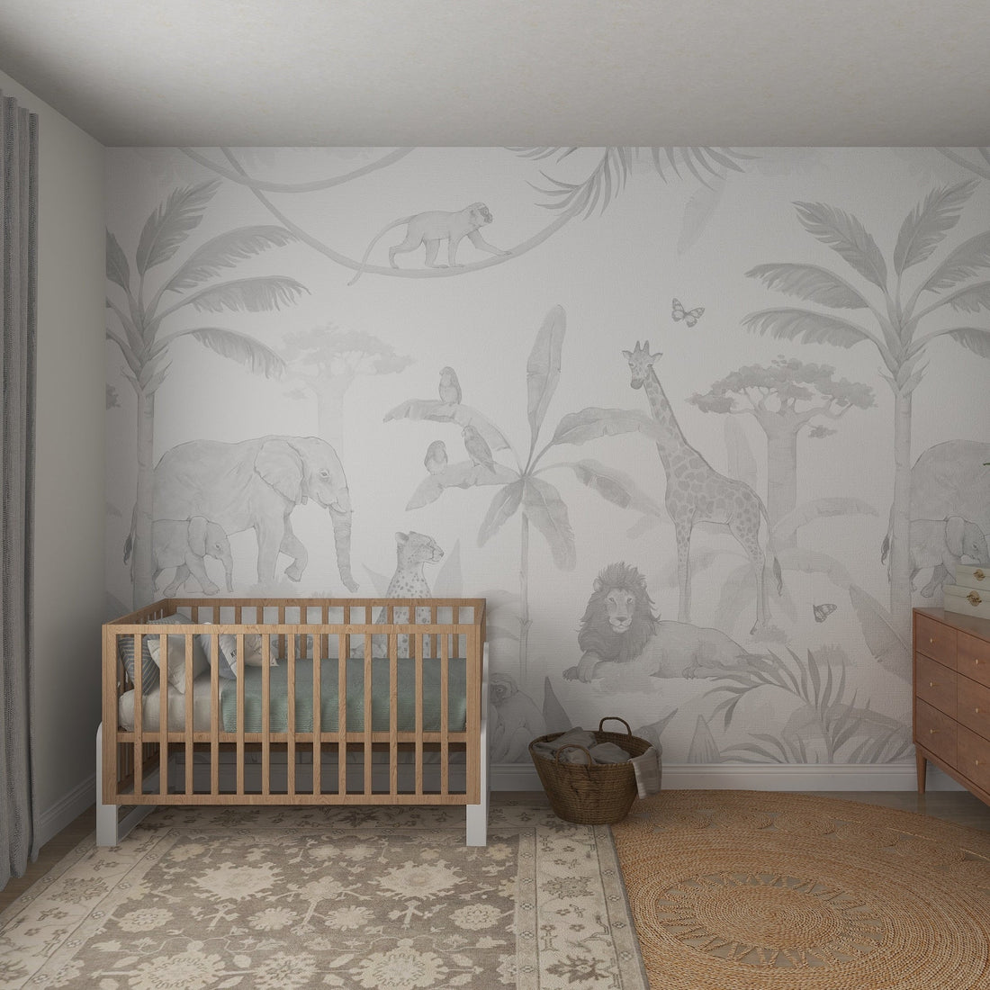 African Safari Wallpaper Mural Grey | Sample - Munks and Me Wallpaper