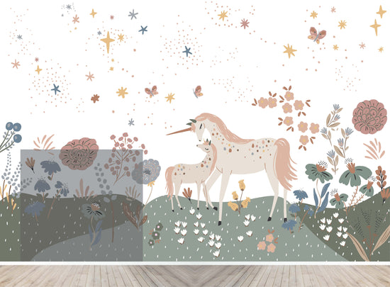 Load image into Gallery viewer, Custom Unicorn Meadow Wallpaper Mural | H231CM X W344CM - Munks and Me Wallpaper
