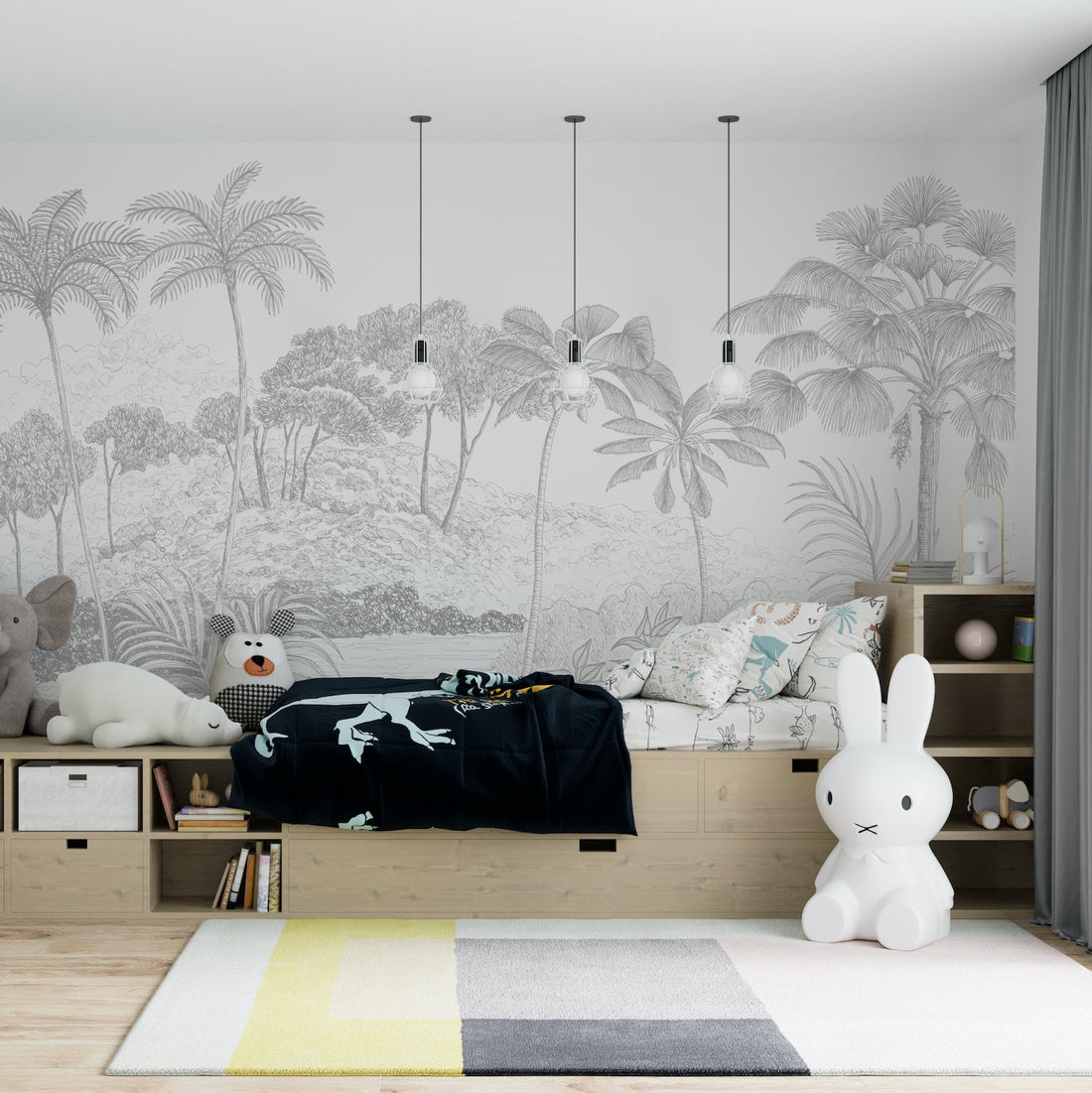 Ash Jungle Palm Wallpaper | Sample - Munks and Me Wallpaper