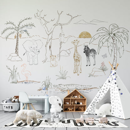 Baby Safari Animal Wallpaper Mural - Munks and Me Wallpaper