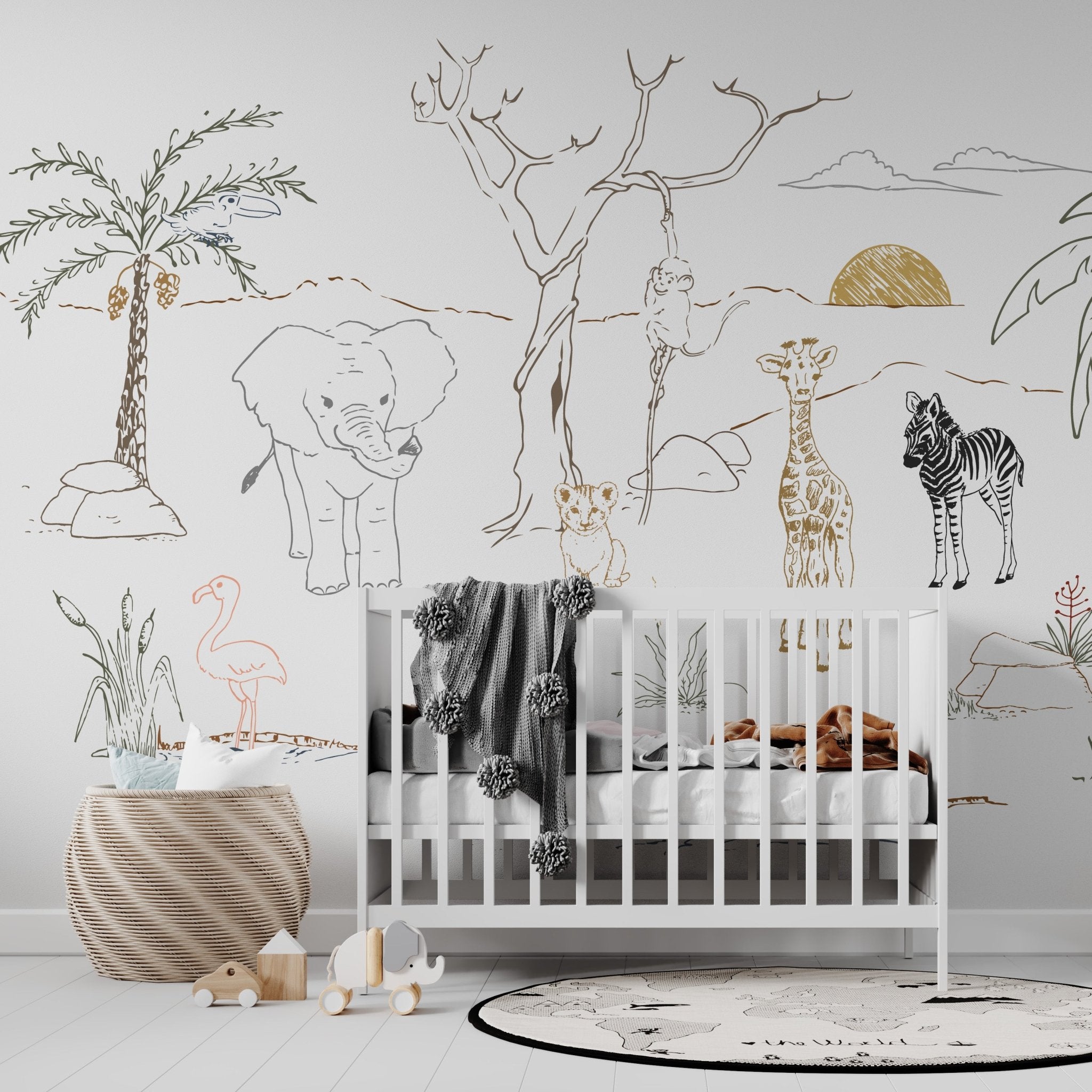 Baby Safari Animal Wallpaper Mural - Munks and Me Wallpaper