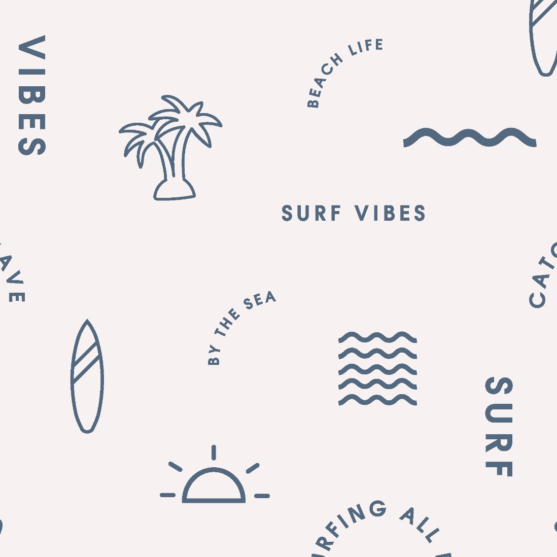 Beach Vibes Wallpaper Repeat Pattern | Blue - Munks and Me Wallpaper