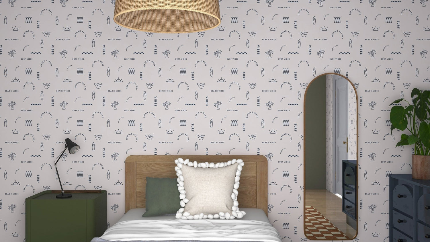 Beach Vibes Wallpaper Repeat Pattern | Blue - Munks and Me Wallpaper