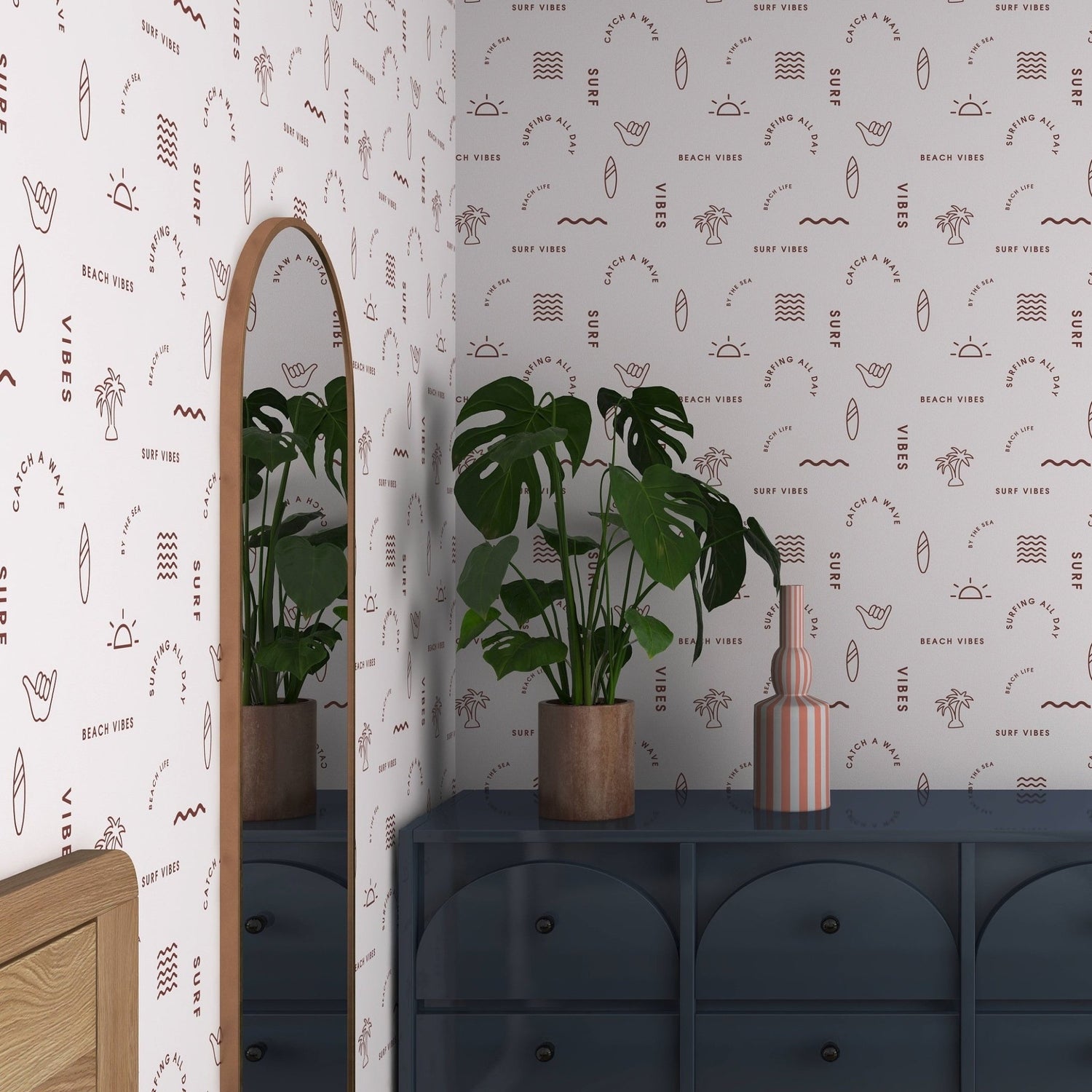 Beach Vibes Wallpaper Repeat Pattern | Rust - Munks and Me Wallpaper