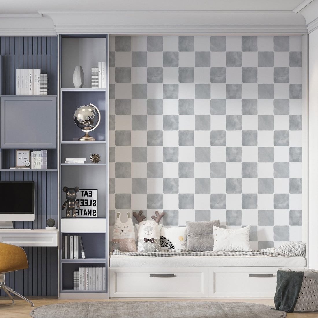 Billys Checkered Wallpaper Repeat Pattern | Blue - Munks and Me Wallpaper