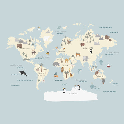 Blue Character World Map Wallpaper | Sample - Munks and Me Wallpaper