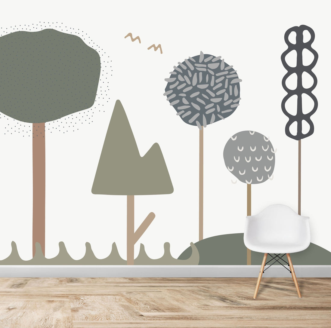 Bubblegum Forest Wallpaper Mural | Blue - Munks and Me Wallpaper